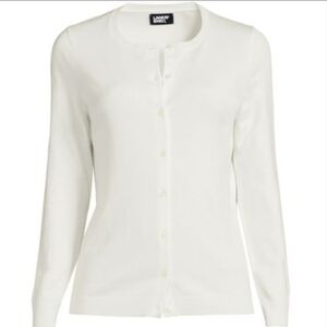 Lands’ End Women’s White Cotton Button-Up Sweater Size XL Full Sleeve
